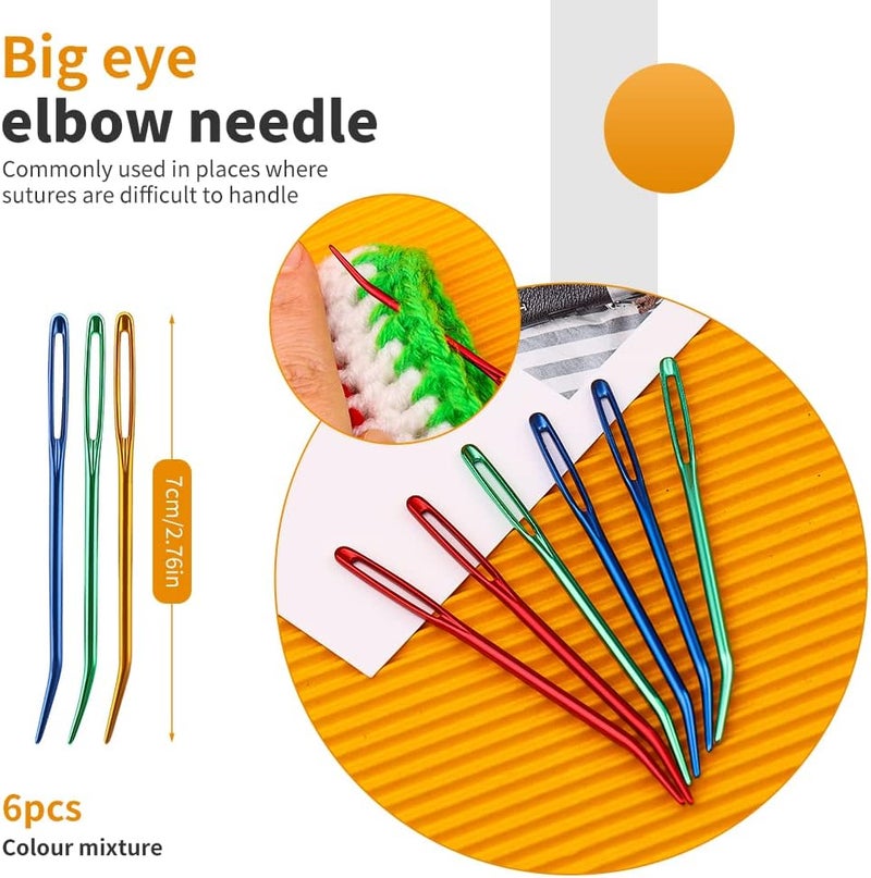 FTEVEN 36pcs Large Eye Sewing Needles, Plastic Yarn Needles Set Blunt Needles, Bent Tapestry Needles with Colorful Plastic Knitting Stitch Markers for Knitting Crochet Sewing - Image 4